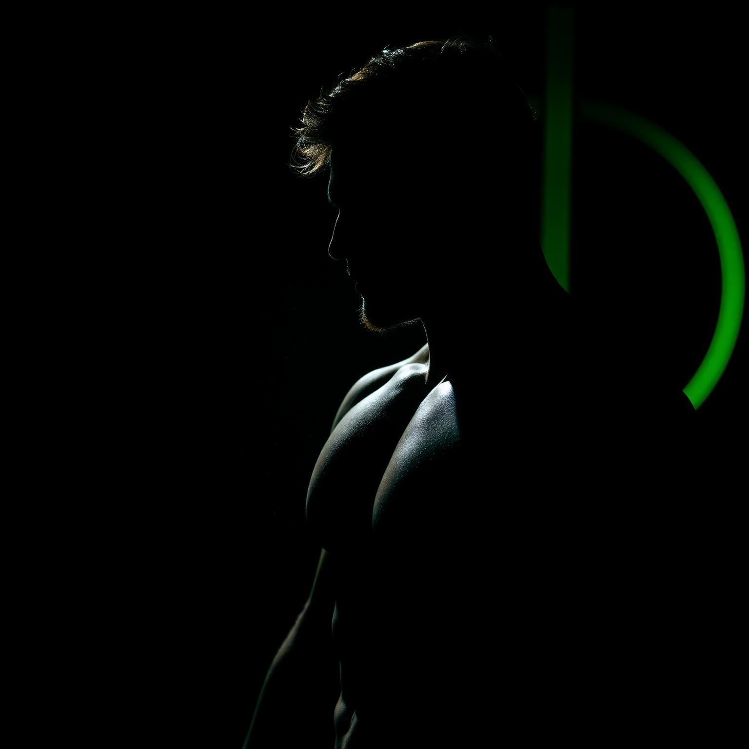 Athlete training in moody lighting